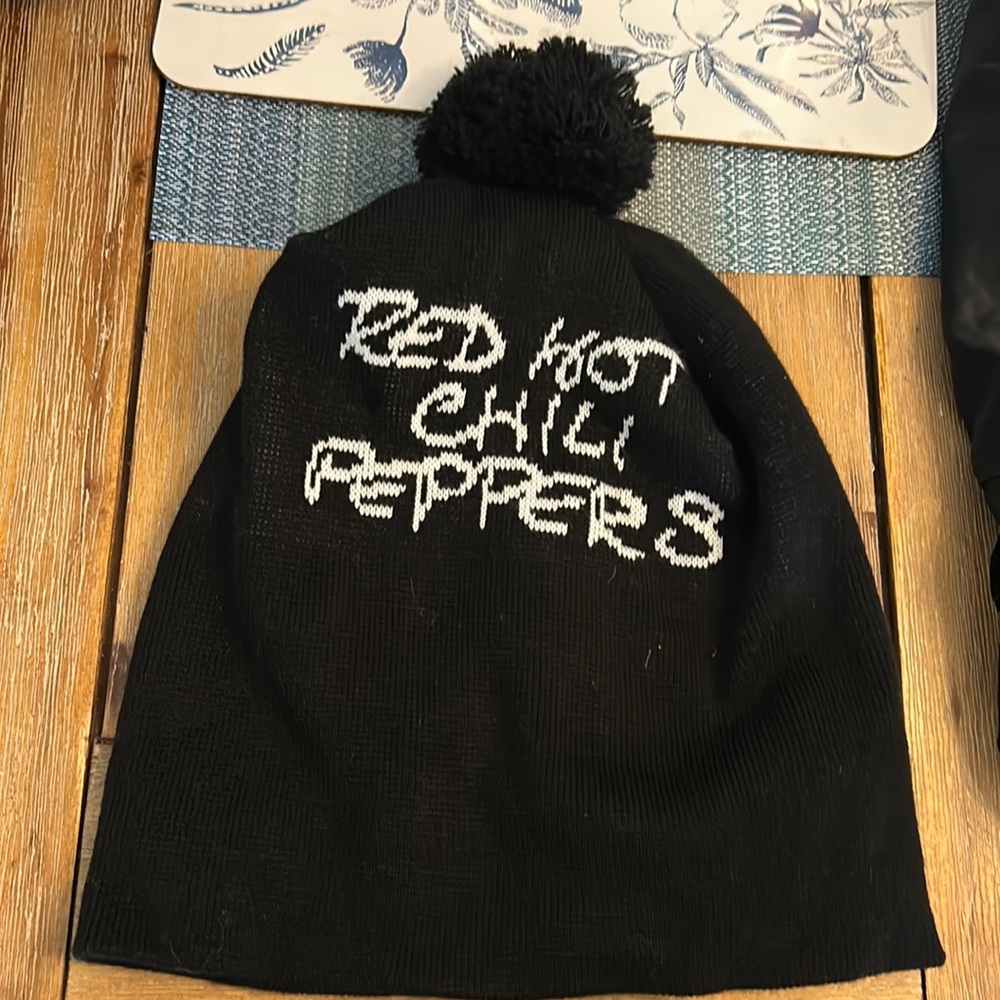 Unisex Red Hot Chili Peppers black beanie with Pom Pom